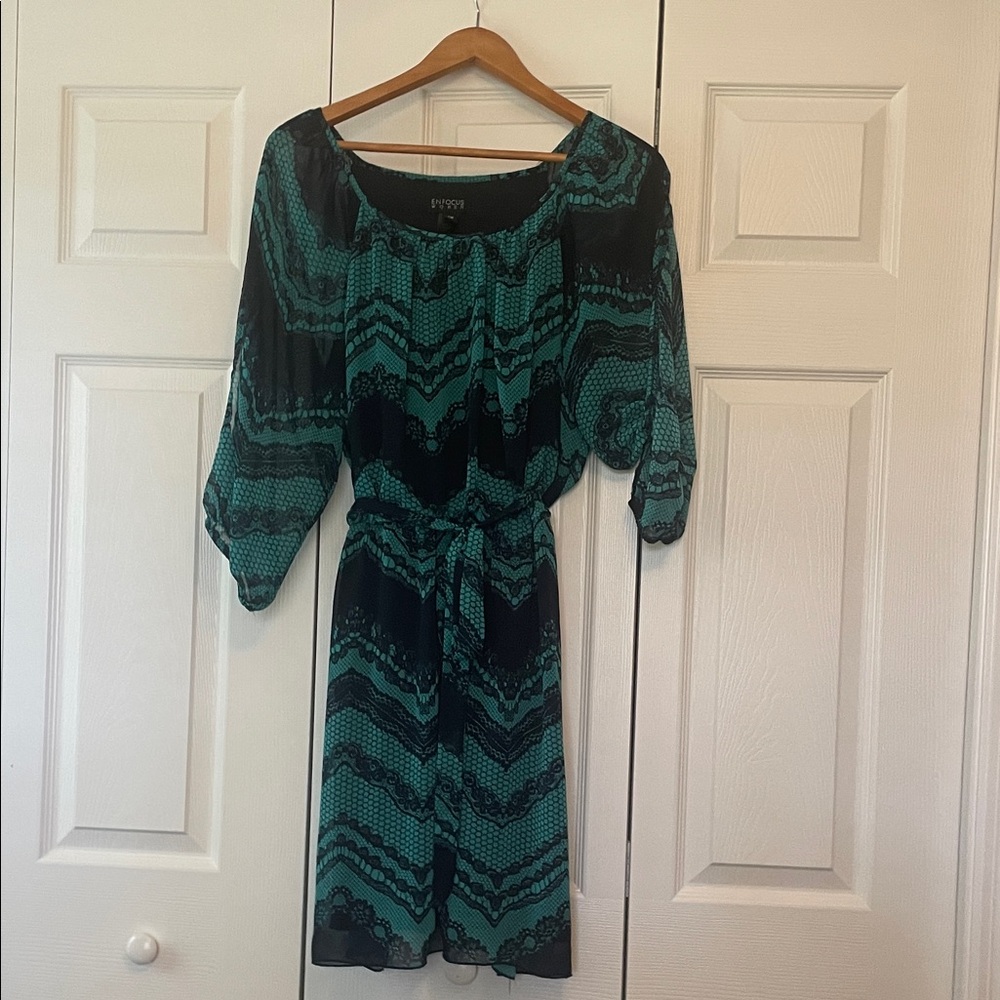 Enfocus Studio Teal and Black Long Sleeve Dress